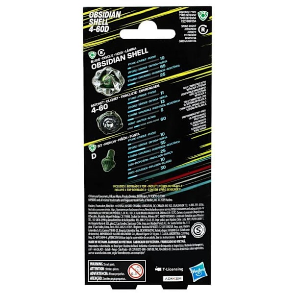 Beyblade X Pack Obsidian Shell 4-60D, äkta Takara Tomy försvarstopp, Från 8 år Flerfärgad