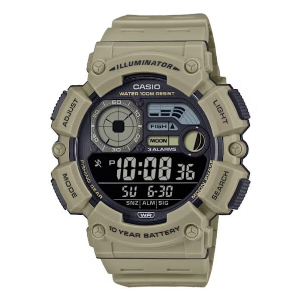 Herreur med silikone- og plastikrem - Casio - Casio multifunktionsur i beige resin med månens faser/fisketilstand. Kvartsrörelse