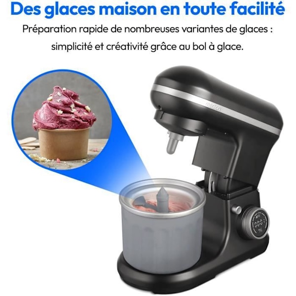Robot pâtissier - MEDION - MD18420 - 1200 W - 5 L - 8 hastigheder - Skål til is - Sort Svart