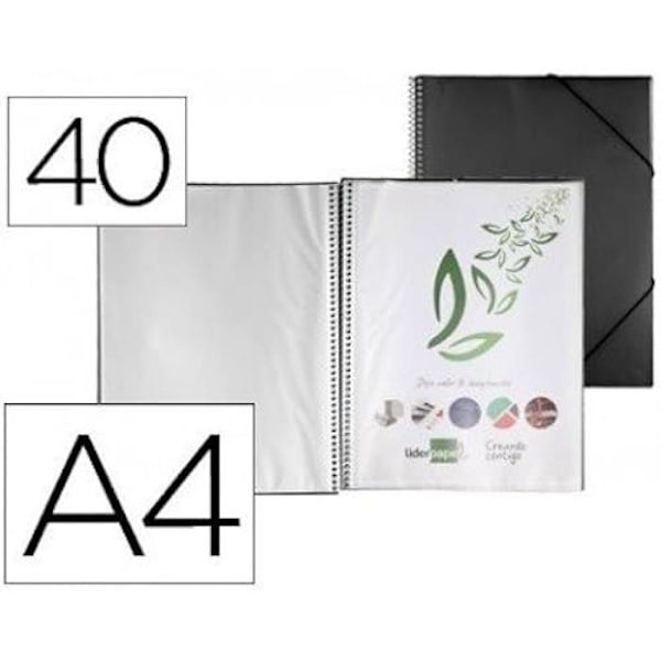 Näyttötiedosto spiraalilla - LIDERPAPEL - EC32 - A4 - Musta - 40 taskua sort