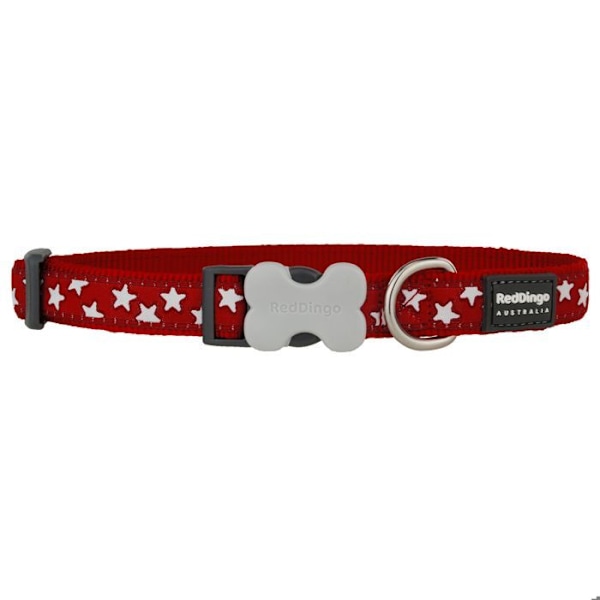Rød Dingo justerbar hundehalsbånd - røde hvide stjerner - 25 mm x 41/63 cm
