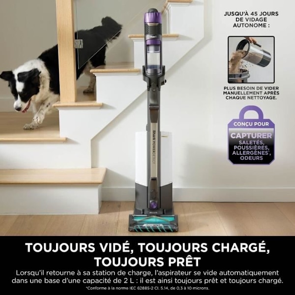 Skaffare - Shark Power Detect IP3251EUT - Automatisk tömningsstation - 2L - 70 min batteritid Grå, guld och lila