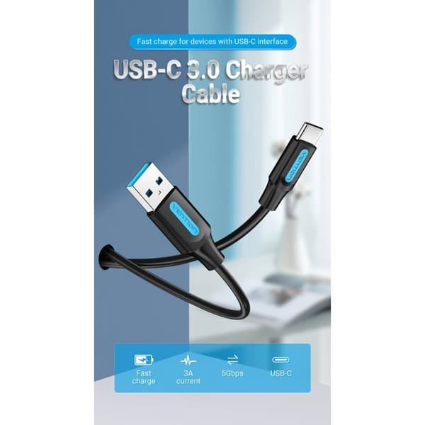 USB-C - USB 3.0 - Vention - 60W - 1m - Musta - Uros/Uros - Malli CODHF