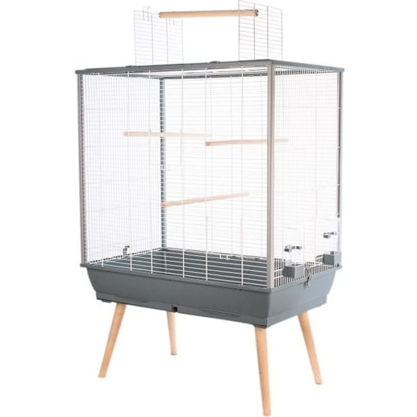 Neo Jili upphöjd bur för fåglar - ZOLUX - L 78 x D 47,5 x H 112 cm - Grå Grå plastbehållare, vitt rutnät (st