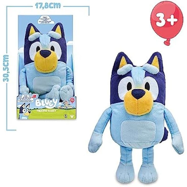 Bluey BLY16111 puhuva pehmolelu, jossa on 9 eri lausetta, kuten sarjan hahmo, koko 25 cm,