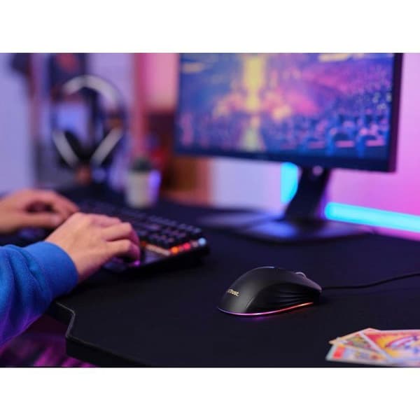 Trust Gaming GXT 924 Ybar+ Gamer, 25600 PPP, 60% Genanvendte Materialer, 25K Optisk Sensor, RGB, 6 Programmerbare Knapper, USB Kablet - Sort