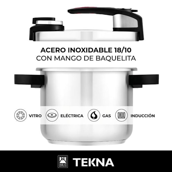 BRA Tekna trykkoger - Nem åbning - 6 L - 18/10 rustfrit stål - Alle varmekilder inklusive induktion