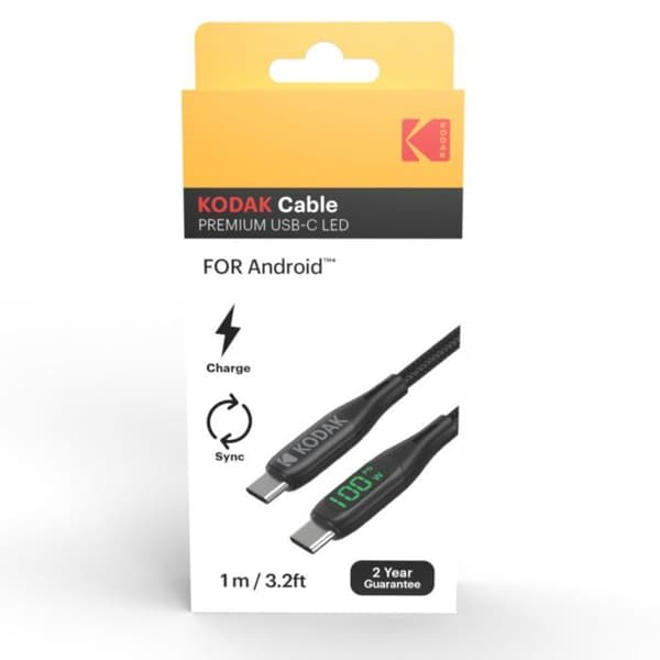 USB-C-kabel - KODAK - 1 m - Hurtig opladning - Højhastighedsdataoverførsel - LED-belysning