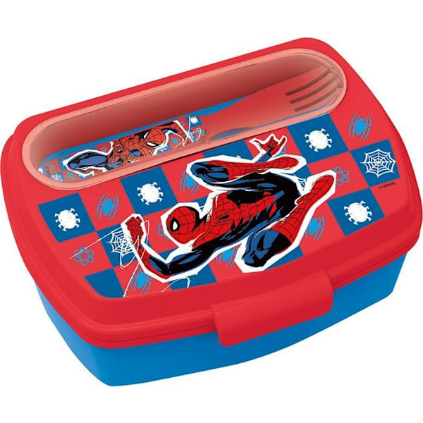 Tataway Rød Marvel Spiderman Plastmadkasse med Ske og Gaffel til Børn
