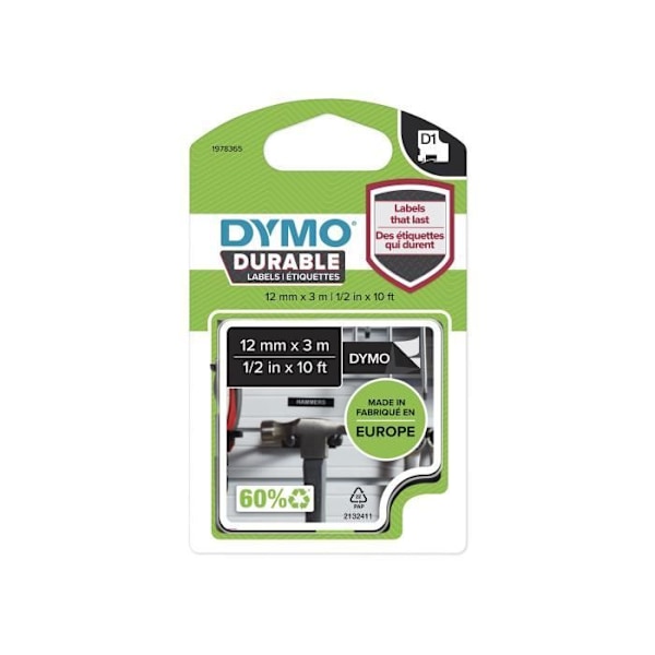 DYMO - LabelManager holdbar D1 tape kassette - Hvid/Sort - 12mm x 3m