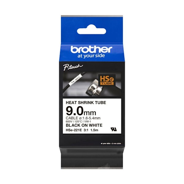 Ruban encreur - BROTHER - HSE221E - 9,0 mm - Hvid - Sort - 1 enhed