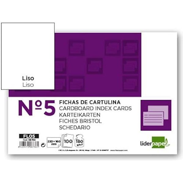 Papper kartong - LIDERPAPEL - 180 g/m² - Paket med 100 ark - 160 x 220 mm - Slät mångfärgad