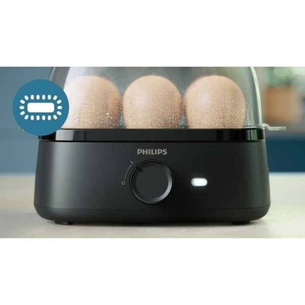 Æggekoger PHILIPS - HD9137/90 - Kapacitet 6 æg - Præcist målebæger inkluderet - Opvaskemaskinevenlig - 400W Intensivt svart