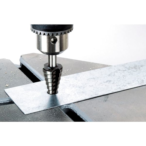 HSS trappstegsförsänkning med primerspets - wolfcraft - Diameter 8-35 mm, skaft 10 mm, användbar längd 52,5 mm - 2585000 Grå