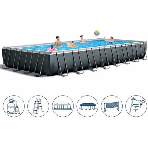 Intex overjordisk pool - Rektangulær Ultra XTR Frame - 975x488x132 - Volleyball sæt Blå