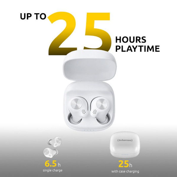 Intenso Buds Micro T200 True Wireless Bluetooth 5.3 25 Timer Hvid Hvid