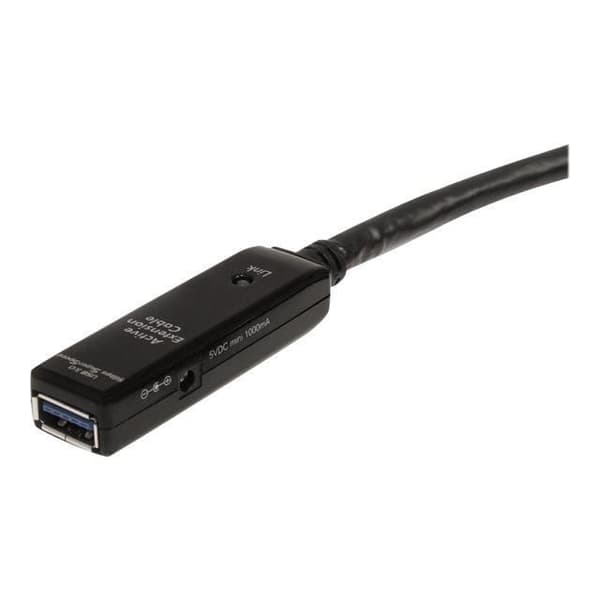 5 m aktivt USB 3.0 forlængerkabel - STARTECH - Strømadapter medfølger - Sort