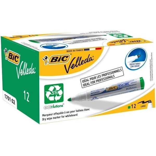 BIC® - Velleda® pyyhittävä tussilaatikko BIC® Velleda® 1701 ECOlutions® x 12 - Vihreä muste Grön