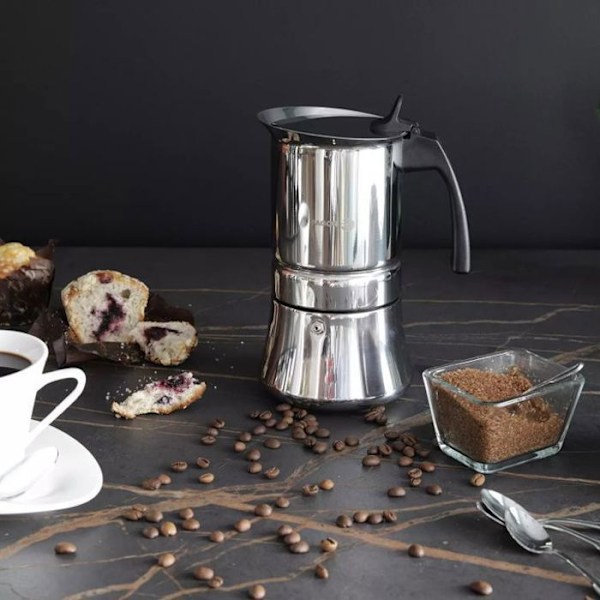 Induktions-espresso kaffekande, rustfrit stål 6 kopper kaffe FAGOR Etnica sølv 00383