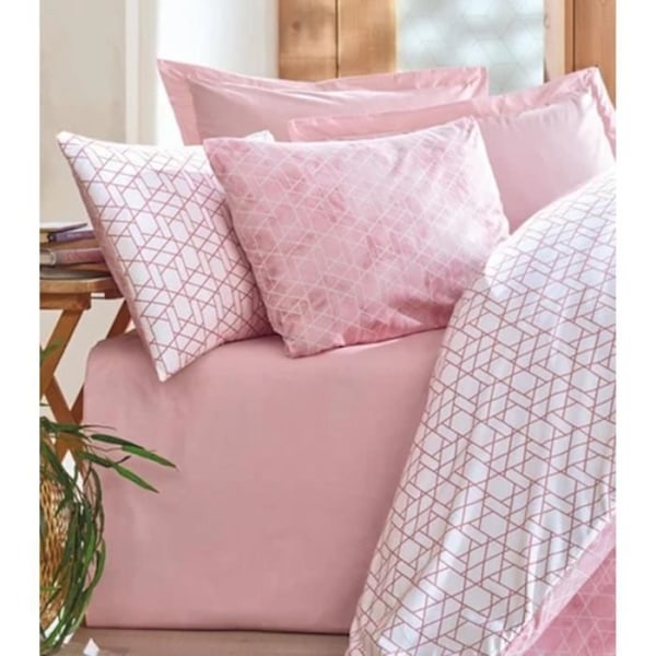 Sängkläder - 1 duvetöverdrag 220 x 240 cm + 2 örngott 60 x 60 cm - 100% förstärkt bomull - Rosa Rosa