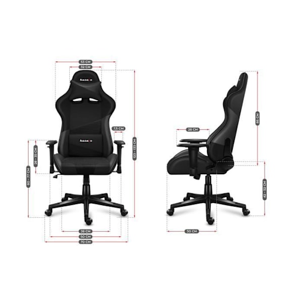 Spelstol - HUZARO - Force 6.2 Carbon - Ergonomisk - Ländryggsstöd - Justerbar höjd svart