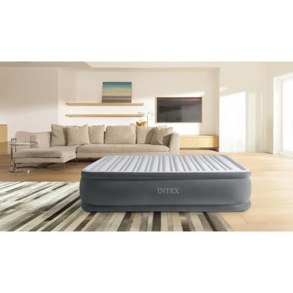 INTEX Comfort Plush Förhöjd extrasäng - elektrisk 2 personer 64414ND Färg: Ljusgrå / Mörkgrå kant