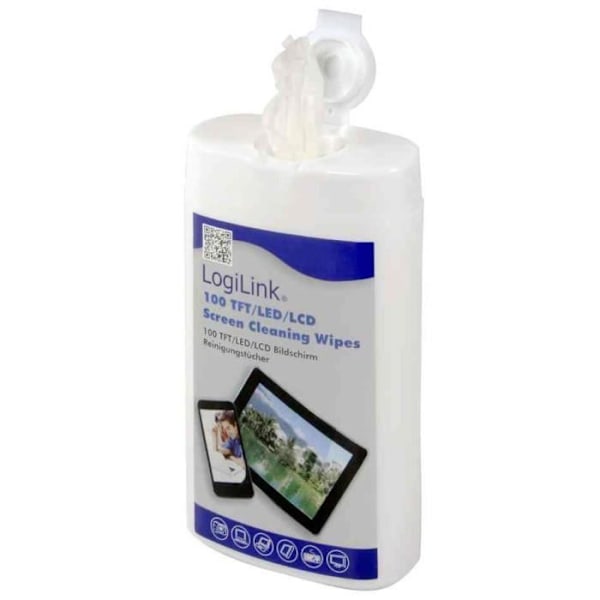 Rengøringsservietter - LOGILINK - TFT/LCD/LED - 100 servietter - Biologisk nedbrydelig - Ikke beskidt