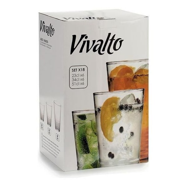 Vivalto Brillesæt (17 x 40 x 25 cm) (18 stykker) 6 x (51 cl) / 6 x (34 cl) / 6 x (23 cl)