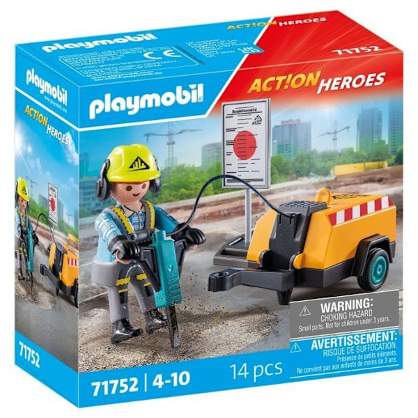 PLAYMOBIL 71752 Arbejder med mejselhammere og signalering, Action Heroes, Byggeri, 14 dele, Fra 4 år Flerfärgad