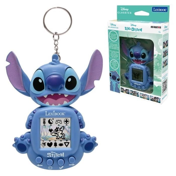 LEXIBOOK Min virtuelle makker Stitch, Min Bedste-e, Bærbar spillekonsol til børn, Farvet skærm, Disney, JLMB10D, Fra 5 år Blå