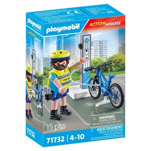 PLAYMOBIL 71732 Polkupyöräpoliisi latauspisteellä, Action Heroes, Poliisit, 15 osaa, Sopii yli 4-vuotiaille Flerfärgad