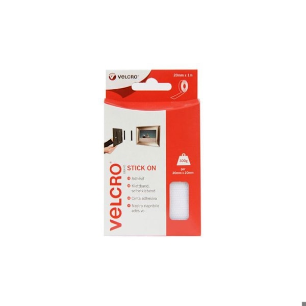 Itsekiinnittyvä nauha - Velcro - Liimapinta valkoinen - Pehmustettu - 1 m x 20 mm - Monikäyttöinen Vit