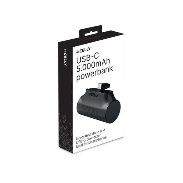Powerbank - CELLY - PBC5000BK - Sort - 5000 mAh - Batteri Multifarvet