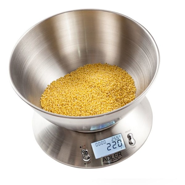 Køkkenvægt - Inox - 5 kg - Elektronisk - LCD-skærm - Tare-funktion Rostfritt stål