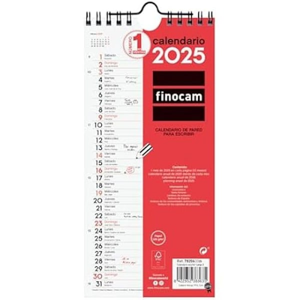 Väggkalender - FINOCAM - 2025 - Spanska - 12 månader - 120 g/m² papper