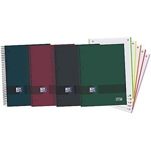 Notebook - OXFORD - EUROPEANBOOK A4 - 120 sidor - 5x5 rutnät - Diverse färger Sortiment