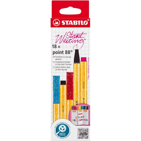 Stylo-feutre STABILO point 88 - 18 farver - Fin spids - Zig-zag etui