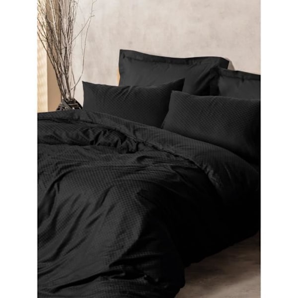 Sengetøjssæt - 1 dynebetræk 220 x 240 cm + 2 pudebetræk 60 x 60 cm - 100% forstærket bomuld - Sort Svart