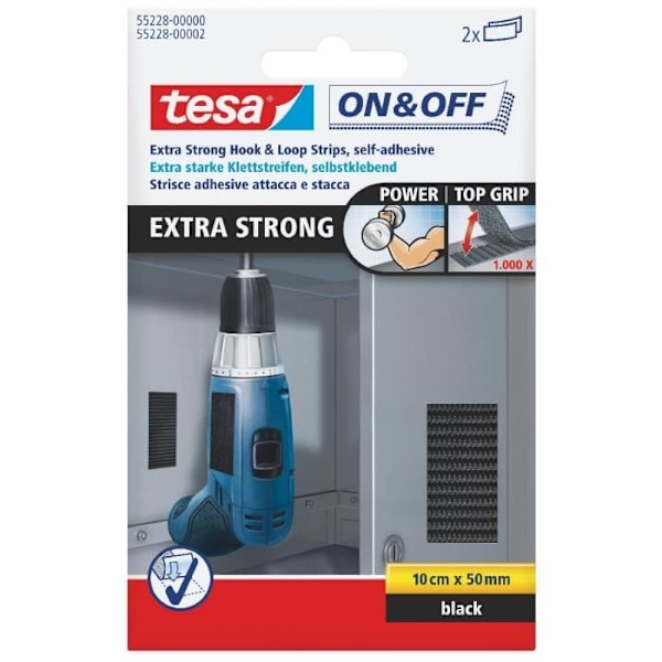 TESA Ekstra stærke strimler 0,1 m x 50 mm - Sort - 2 stk Svart