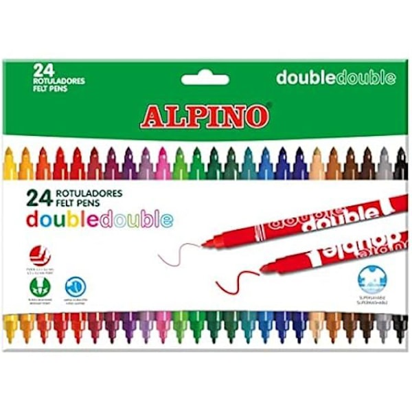 Merkit - ALPINO - 24 kappaleen setti - Kaksipäinen 2,3 mm ja 3,6 mm - Pesevä muste - Monivärinen mångfärgad