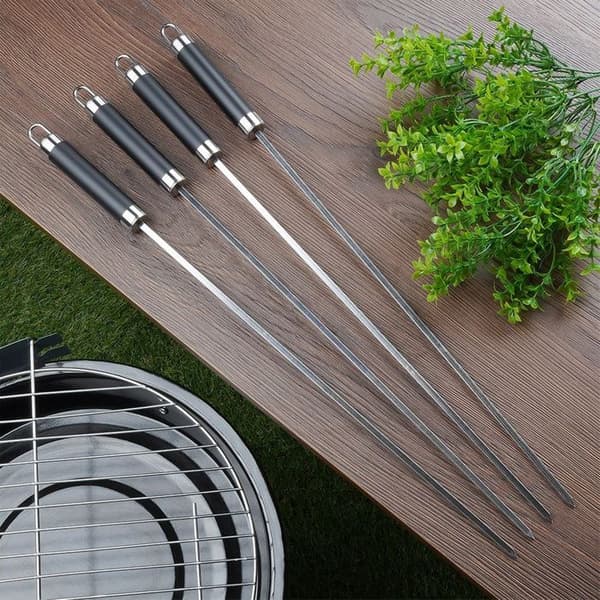 Stålspyd - BBQ - 47 cm - Sæt af 4 - Sølv og sort Silver och svart