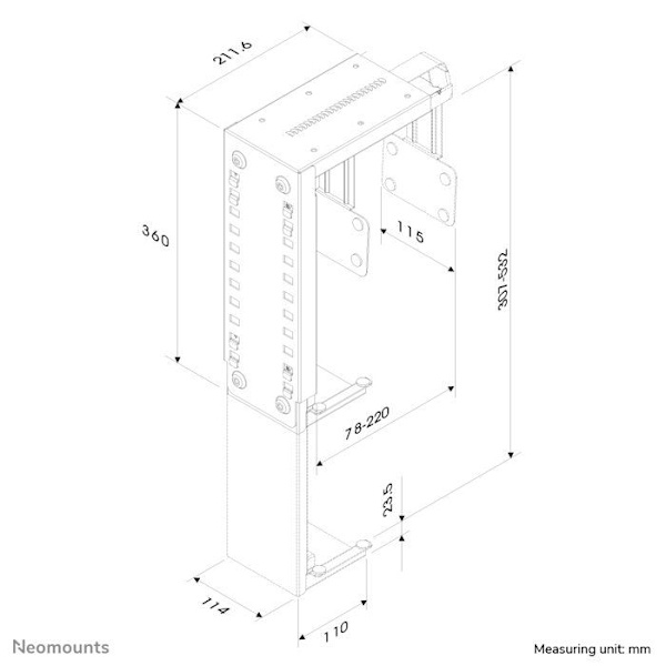 Støtte CPU - NEWSTAR - CPU-D100 - Sort - Justerbar 30-53 cm - Montering under skrivebordet