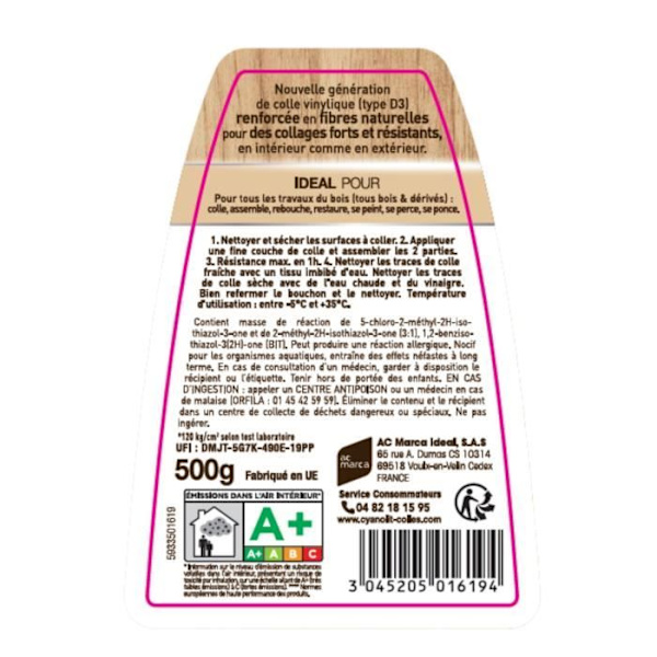 Colle bois - CYANOLIT - Puu ja johdannaiset - 500 g - Korkea kestävyys - Ihanteellinen puulle ja johdannaismateriaaleille