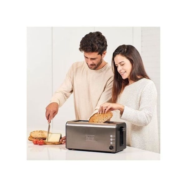 Leivänpaahdin - BLACK+DECKER - BXTO1500E - 2 erittäin pitkää paikkaa - 7 tasoa - 3 toimintoa Rustfrit stål
