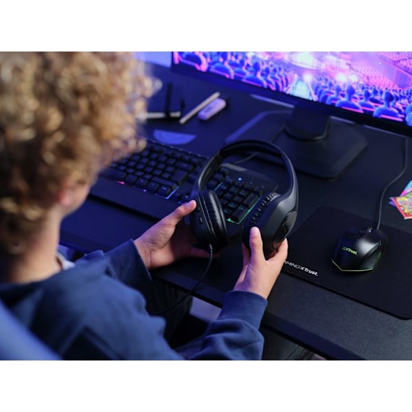 3-i-1 gaming kit - Trust Gaming - GXT 790 Tridox - Letvægts headset - Oplyst mus - Musemåtte