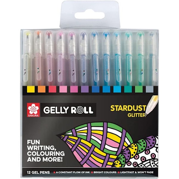 Glittrande gelpennor - Sakura - Gelly Roll Stardust Glitter - Set med 12 - Fin gelbläck - Glittrande Paljett