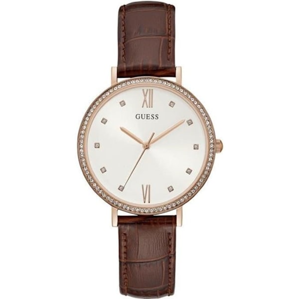 Ur - GUESS - Grace - 38mm - Brunt læder - Hvid skive - Kvarts Brun, Vit