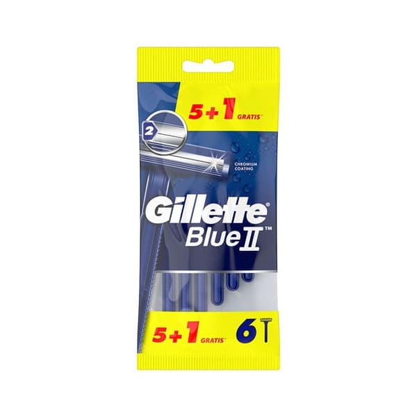 Engangsbarberblade - Gillette - Blue II - 5+1 enheder - Blid barbering - Unisex Blå