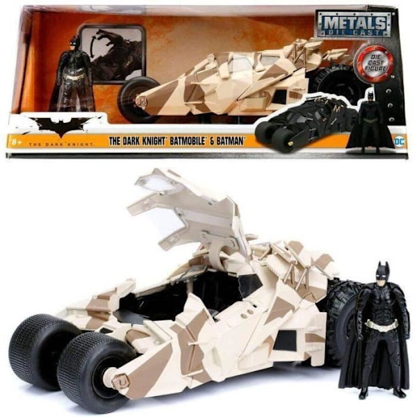 Lelu - Ocio Stock - The Dark Knight Batmovil metallinen naamiointiauto + hahmo - Musta - 8-vuotiaasta alkaen - 1:24 Svart