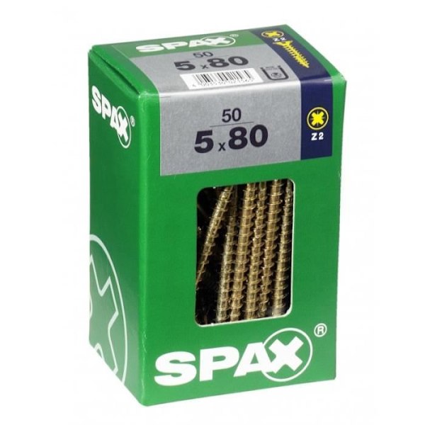 Vis - SPAX - Färgad huvud - Stål - Diam. 5 mm - Längd 80 mm - Förpackning av 50